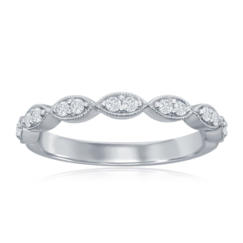 14K White Gold Scalloped Diamond Band