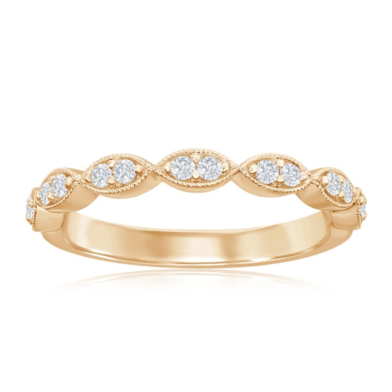 14K Yellow Gold Scalloped Diamond Band
