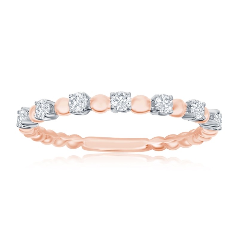 14K Rose Gold Beaded Diamond Band