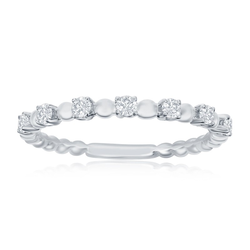 14K White Gold Beaded Diamond Band