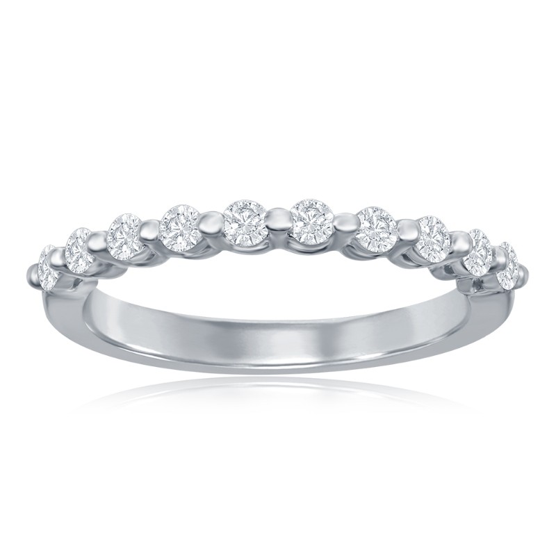 14K White Gold Single Shared Prong Diamond Band