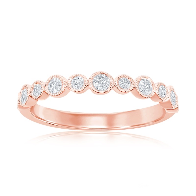 14K Rose Gold Miligrain Bezel Diamond Band