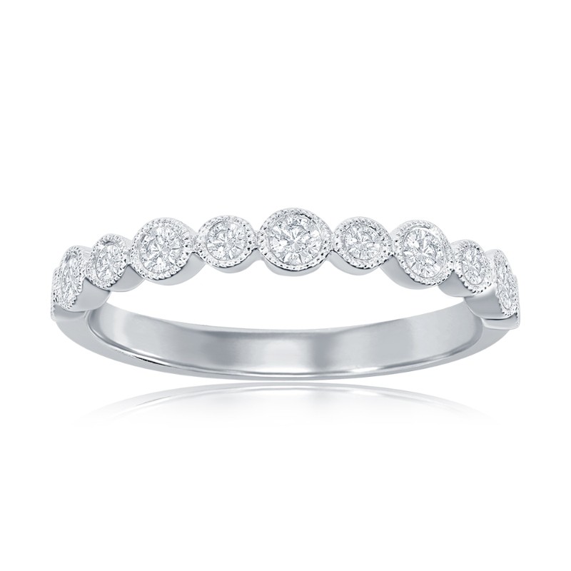 14K White Gold Miligrain Bezel Diamond Band