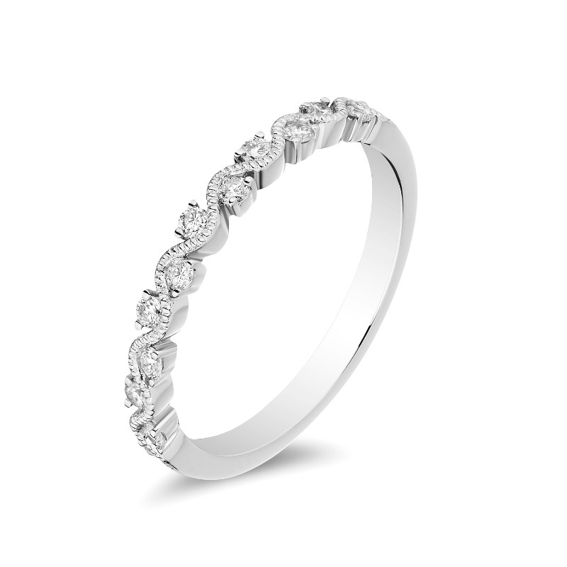 14K White Gold Miligrain Twist Diamond Band