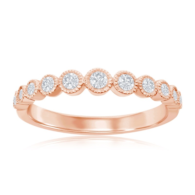 14K Rose Gold Miligrain Bezel Diamond Band
