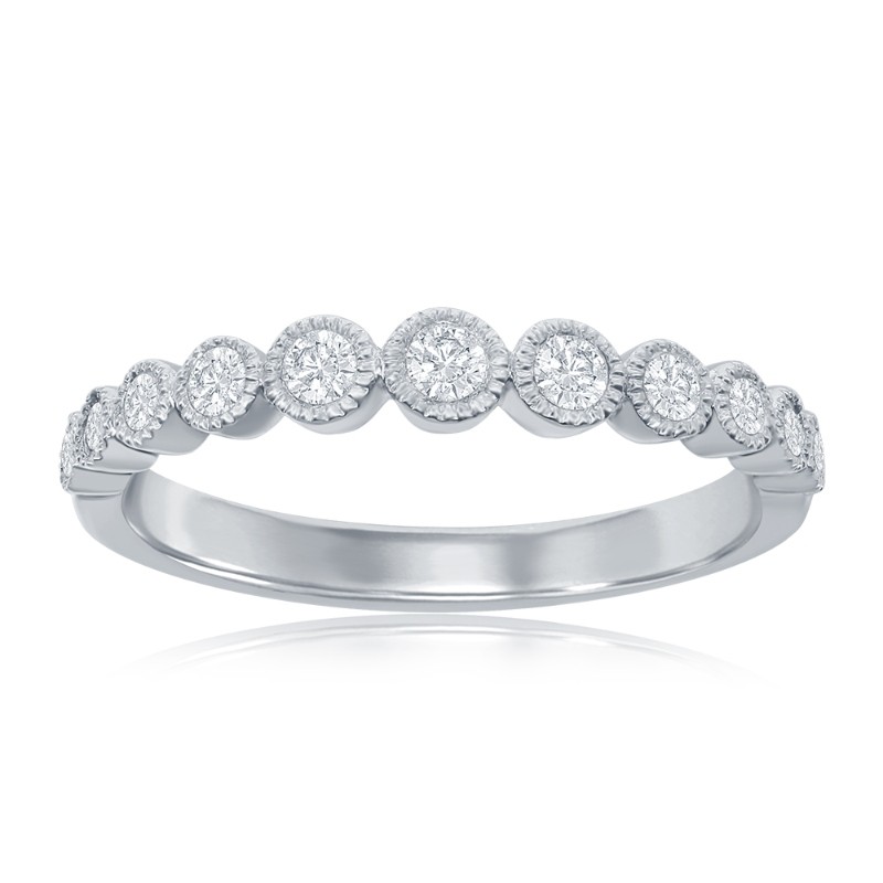 14K White Gold Miligrain Bezel Diamond Band