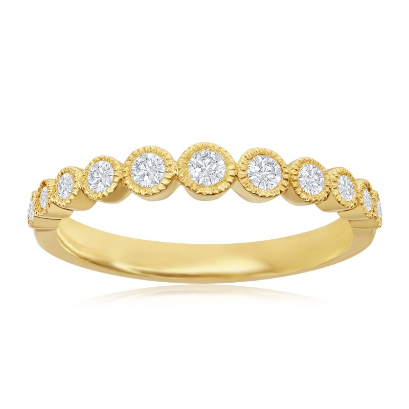 14K Yellow Gold Miligrain Bezel Diamond Band