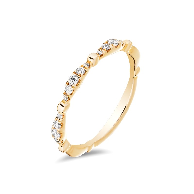 14K Yellow Gold Beaded Scalloped Diamond Band