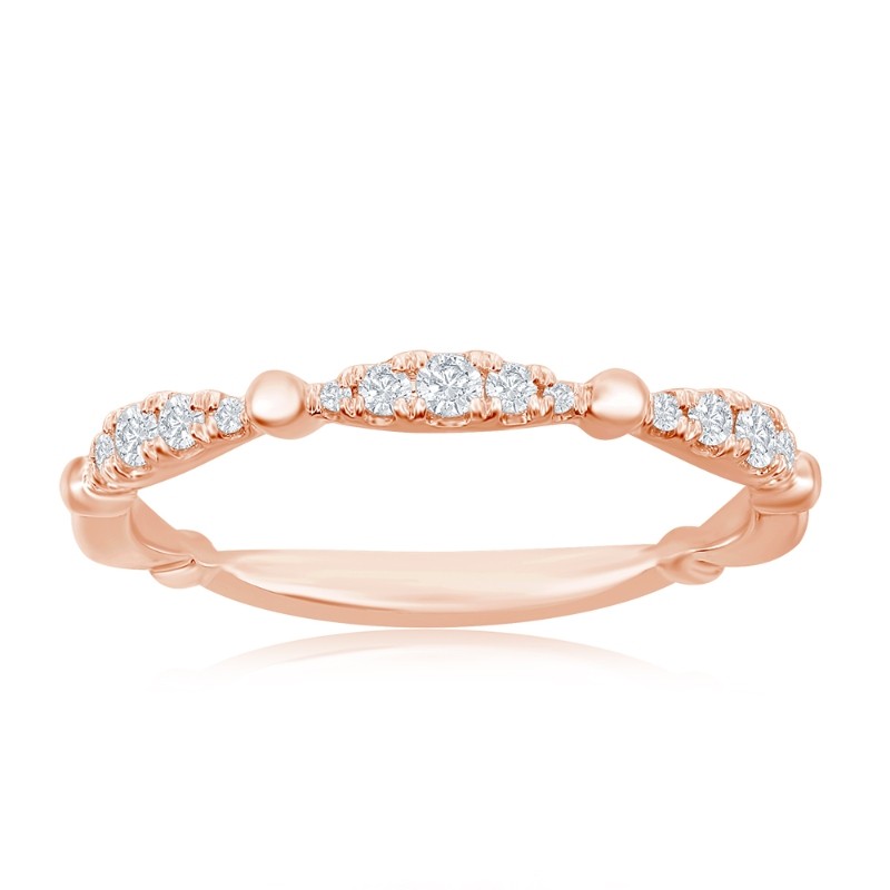 14K Rose Gold Beaded Scalloped Diamond Band