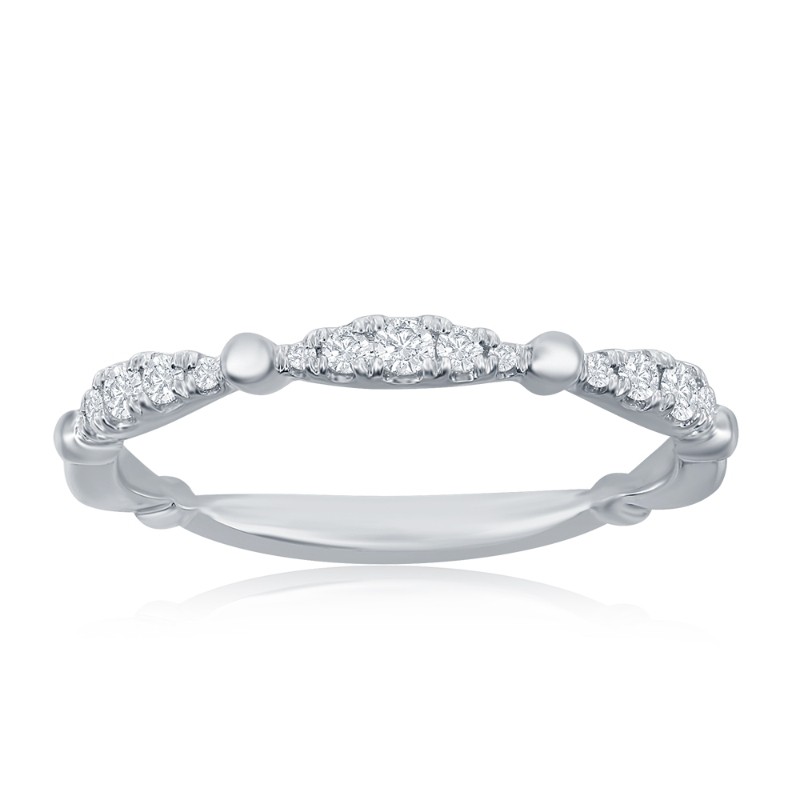 14K White Gold Beaded Scalloped Diamond Band