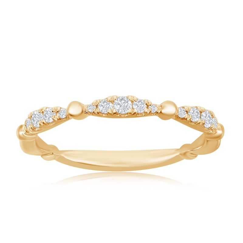 14K Yellow Gold Beaded Scalloped Diamond Band