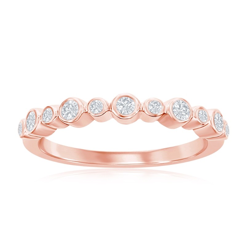 14K Rose Gold Round Bezel Diamond Band