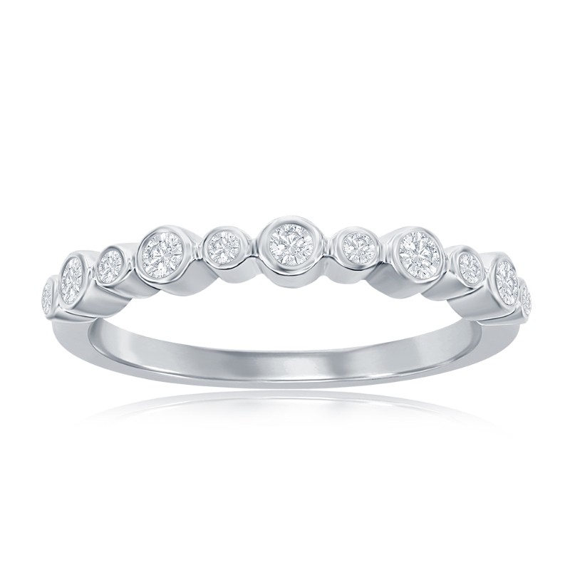 14K White Gold Round Bezel Diamond Band