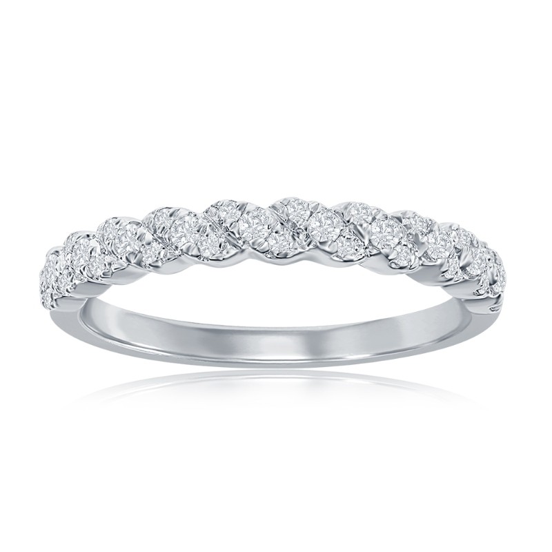 14K White Gold Spiral Diamond Band