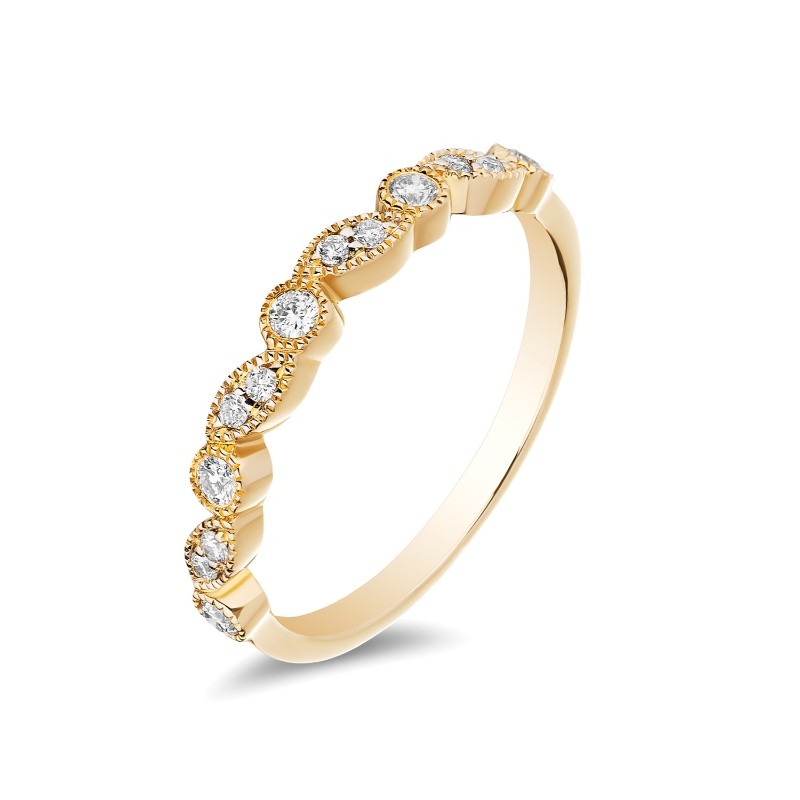 14K Yellow Gold Miligrain Alternating Diamond Band