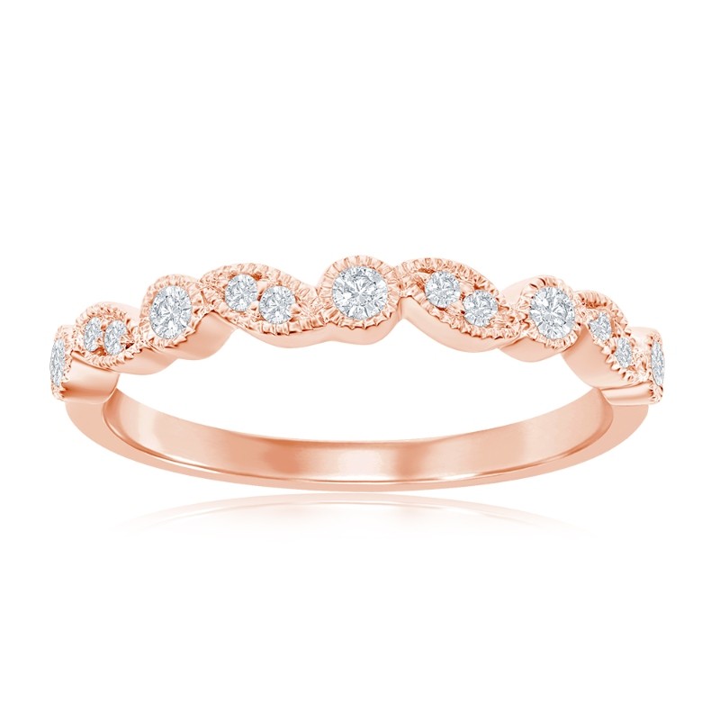 14K Rose Gold Miligrain Alternating Diamond Band