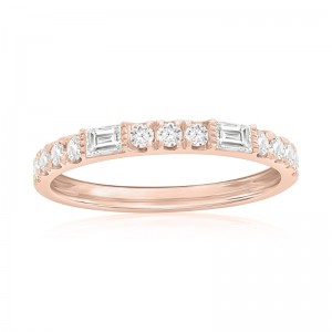 14K Rose Gold Baguette and Round Diamond Band