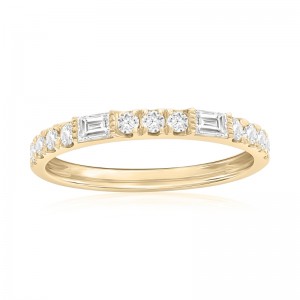 14K Yellow Gold Baguette and Round Diamond Band