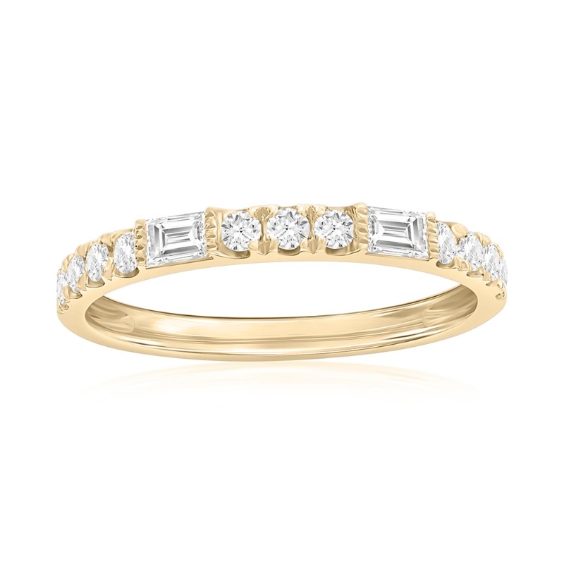 14K Yellow Gold Baguette and Round Diamond Band