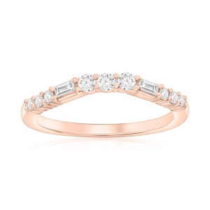 14K Rose Gold Curved Baguette Diamond Band