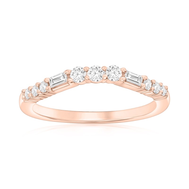 14K Rose Gold Curved Baguette Diamond Band