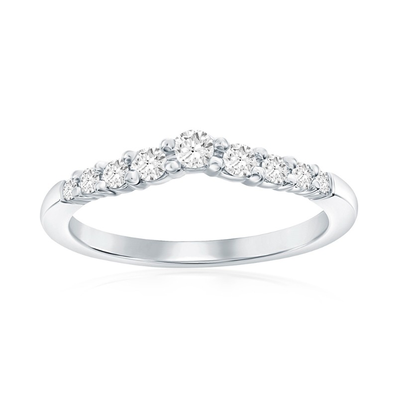 14K White Gold Curved Diamond Band