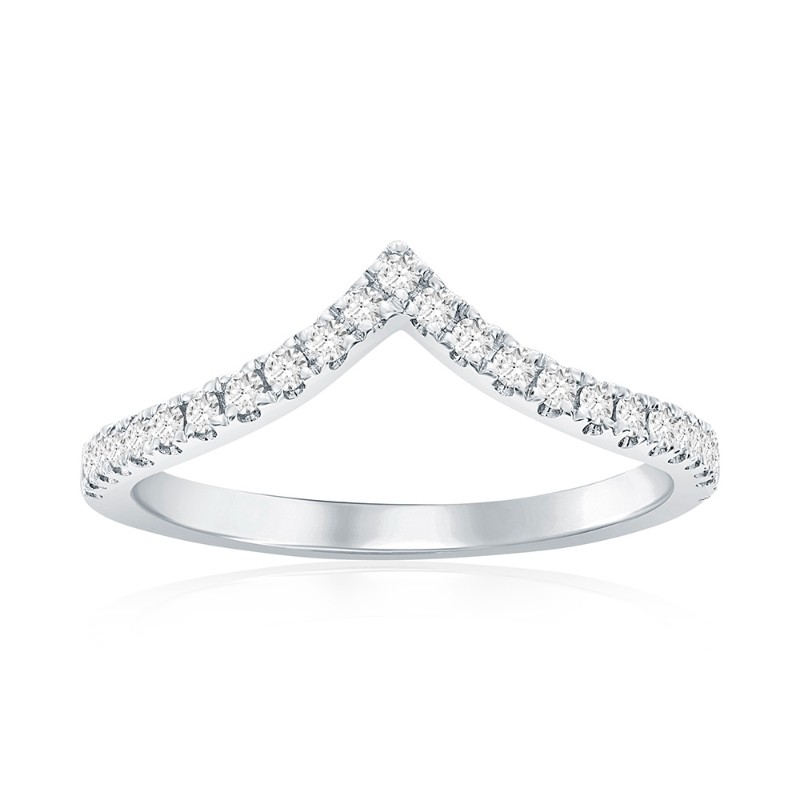 14K White Gold Curved Diamond Band