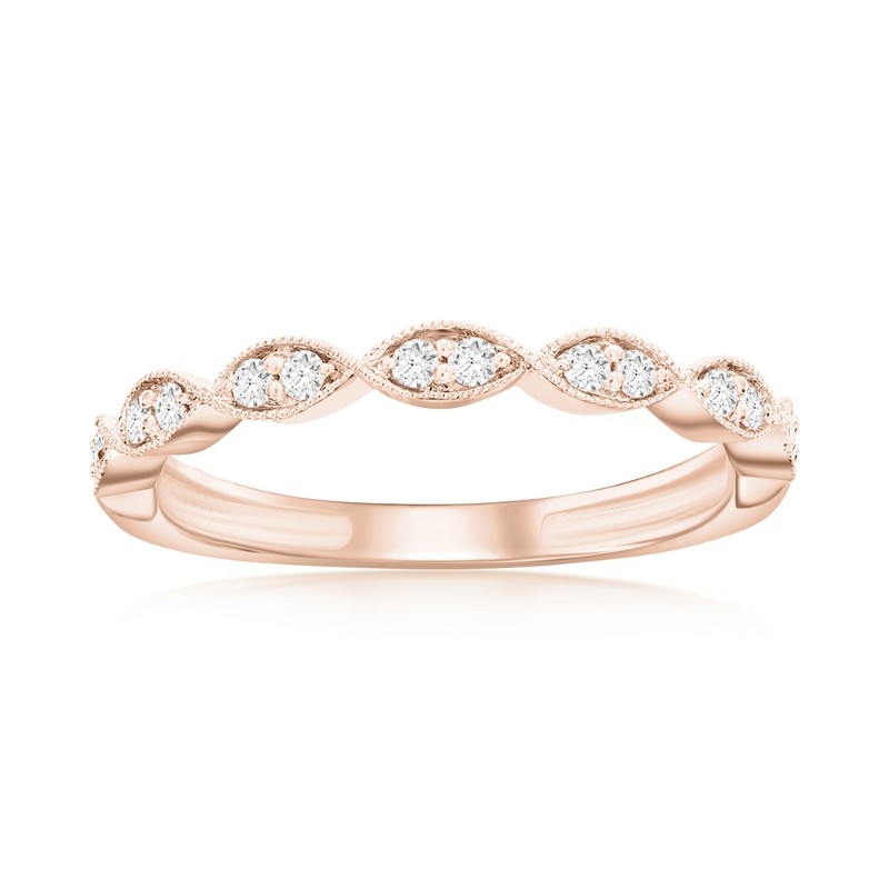 14K Rose Gold Scalloped Diamond Band