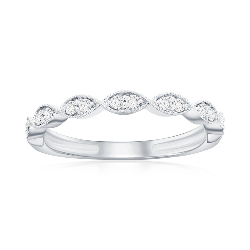 14K White Gold Scalloped Diamond Band