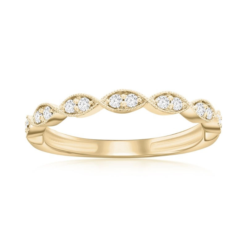 14K Yellow Gold Scalloped Diamond Band