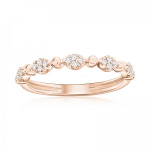 14K Rose Gold Beaded Scalloped Diamond Band