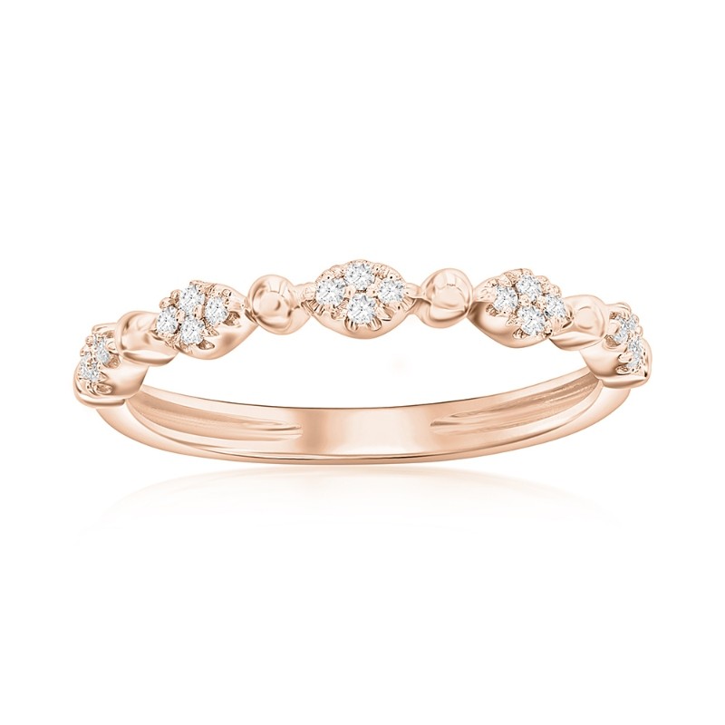 14K Rose Gold Beaded Scalloped Diamond Band