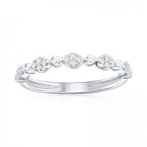 14K White Gold Beaded Scalloped Diamond Band