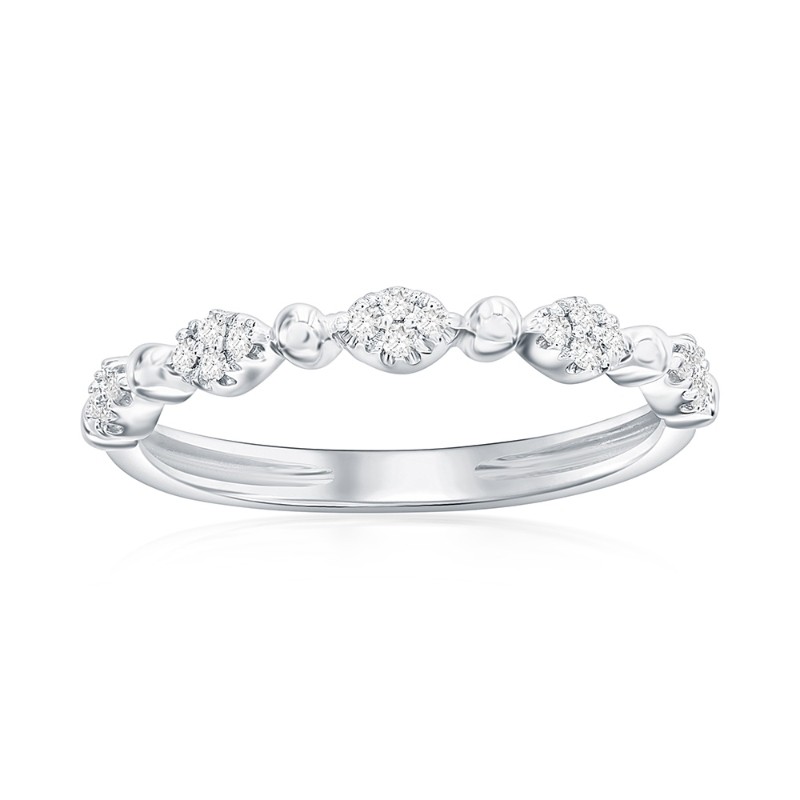 14K White Gold Beaded Scalloped Diamond Band