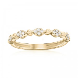 14K Yellow Gold Beaded Scalloped Diamond Band