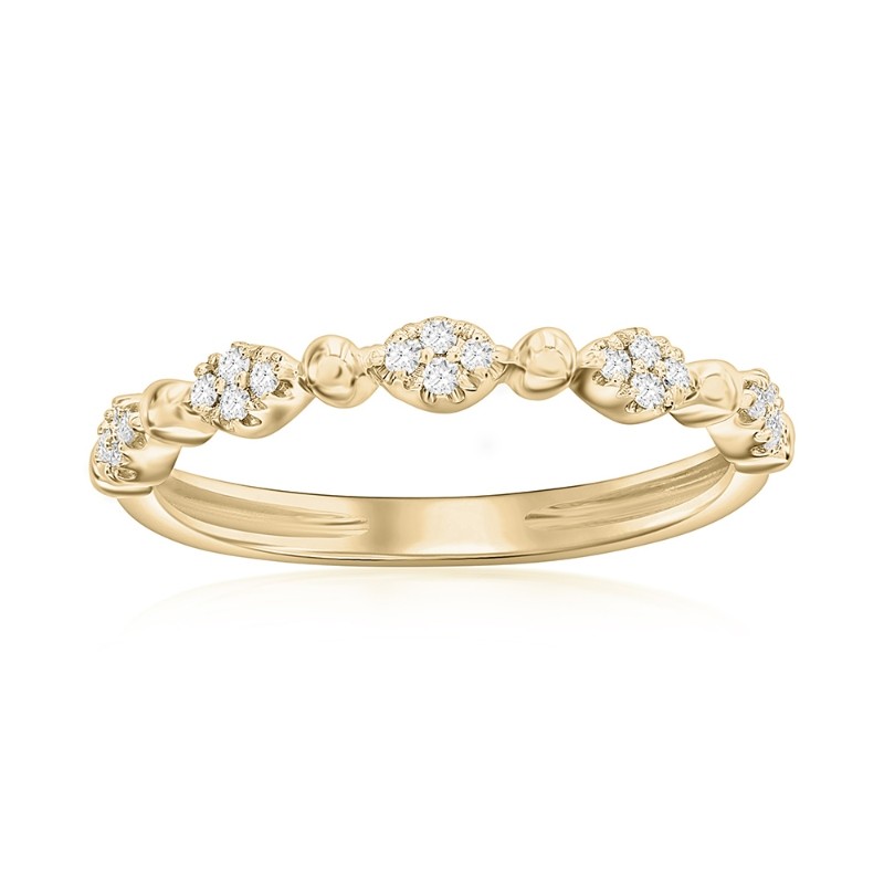 14K Yellow Gold Beaded Scalloped Diamond Band