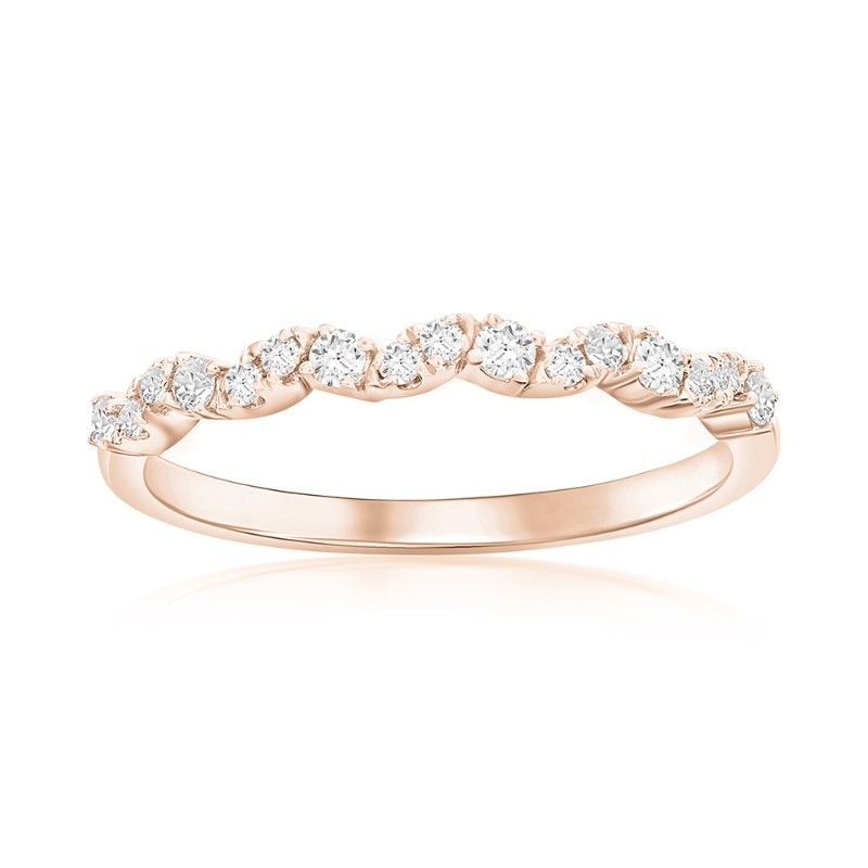 14K Rose Gold Waved Diamond Band