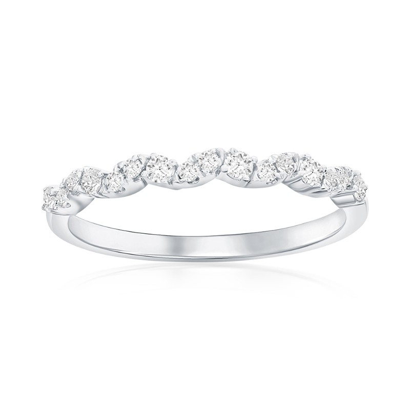 14K White Gold Waved Diamond Band