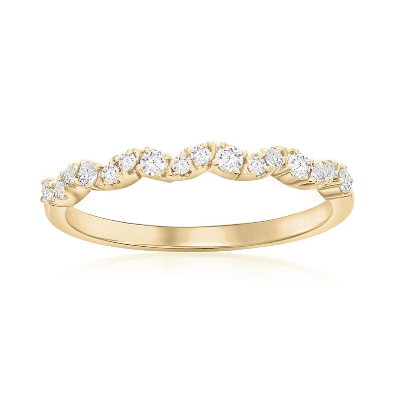 14K Yellow Gold Waved Diamond Band