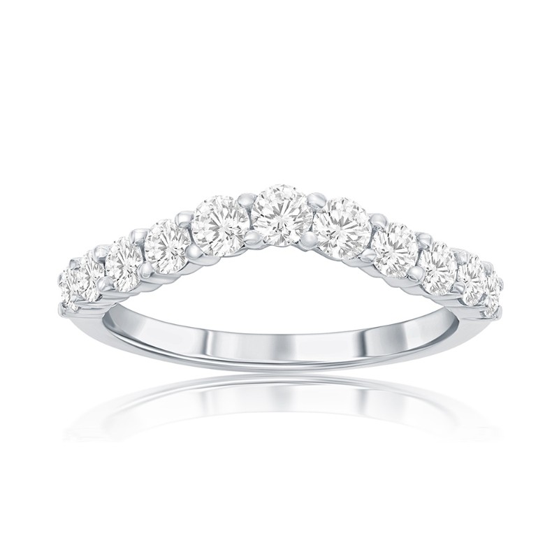 14K White Gold Curved Diamond Band