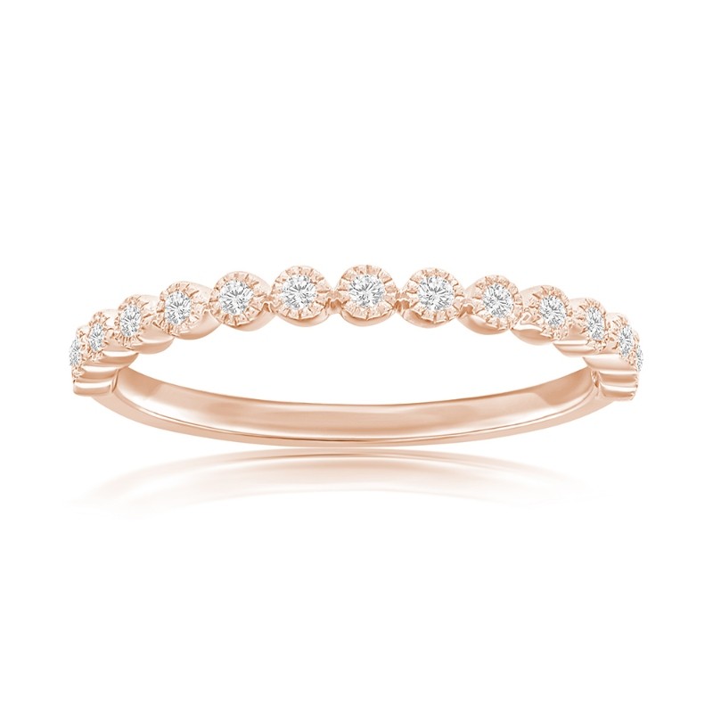 14K Rose Gold Miligrain Bezel Diamond Band