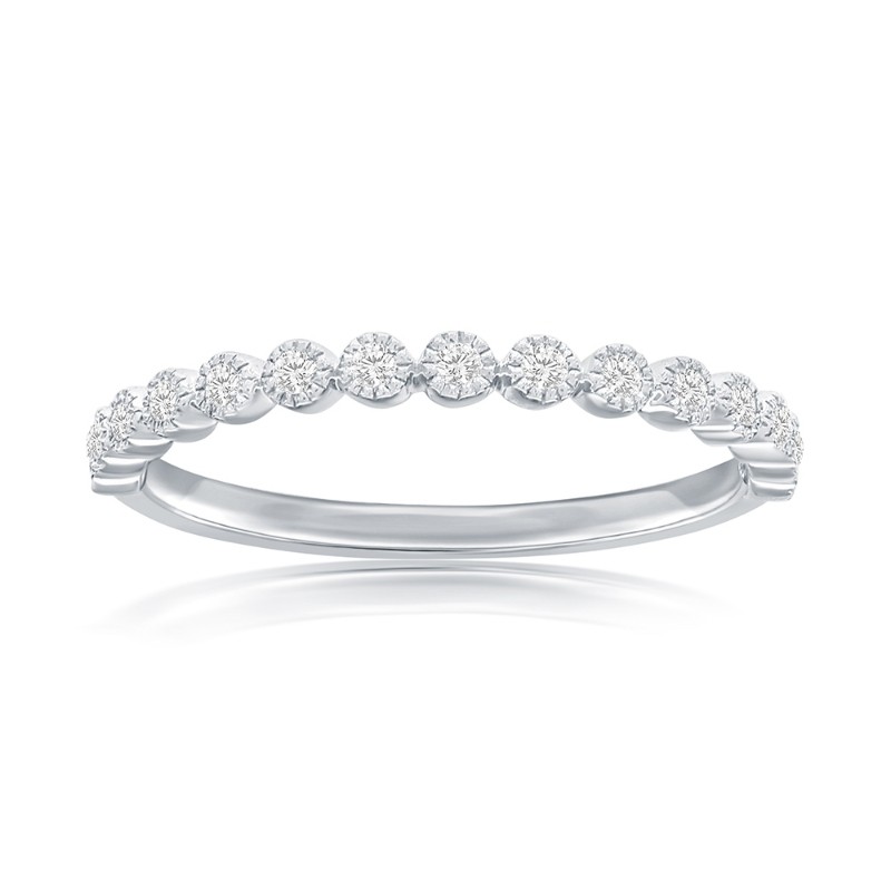 14K White Gold Miligrain Bezel Diamond Band
