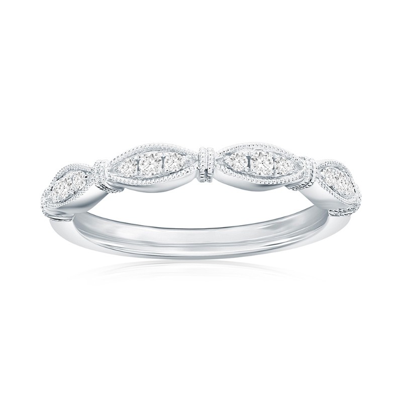 14K White Gold Scalloped Diamond Band