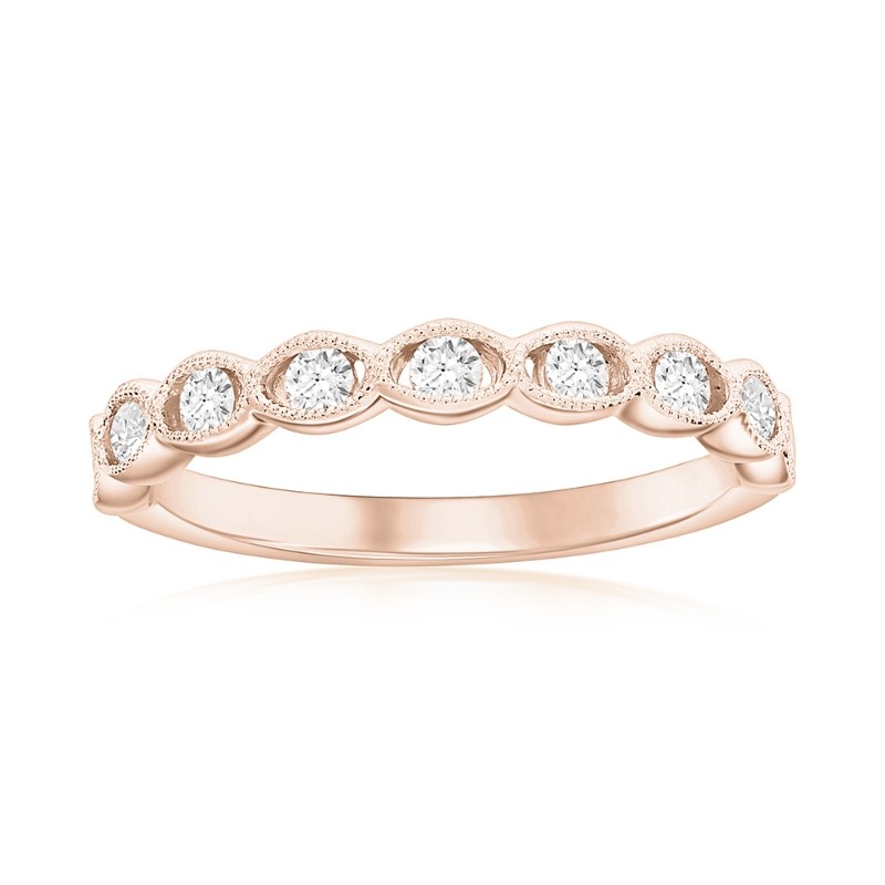 14K Rose Gold Miligrain Bezel Diamond Band