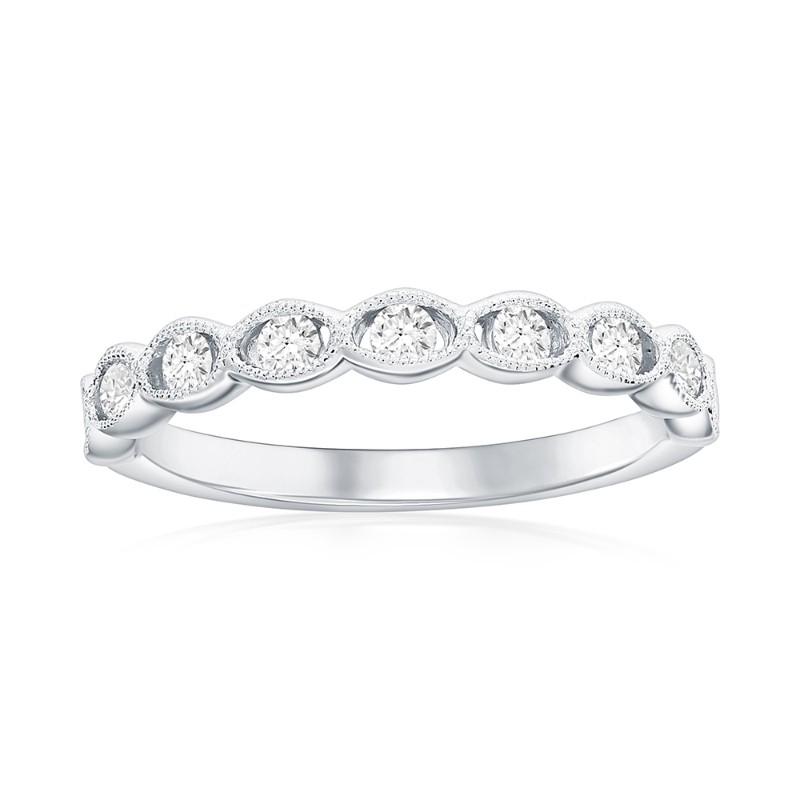 14K White Gold Miligrain Bezel Diamond Band