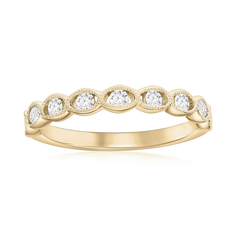 14K Yellow Gold Miligrain Bezel Diamond Band