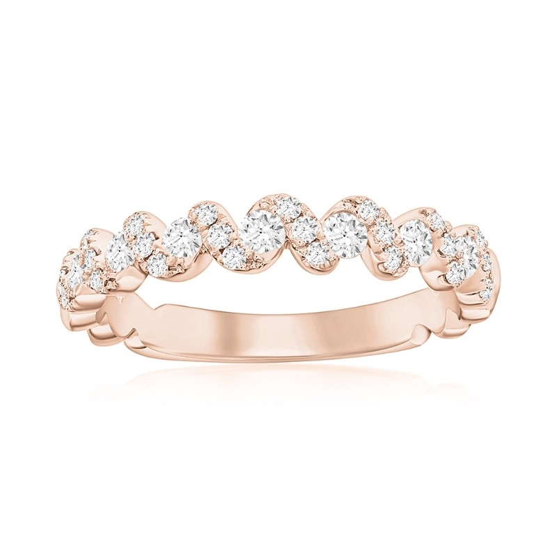 14K Rose Gold Waved Diamond Band