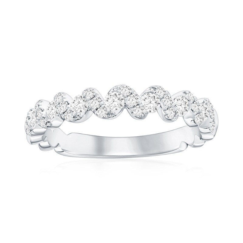 14K White Gold Waved Diamond Band