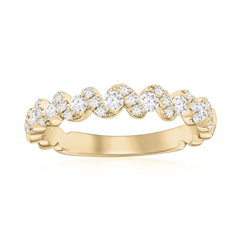14K Yellow Gold Waved Diamond Band