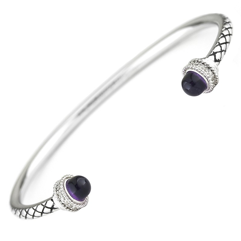Silver Diamond/Amethyst Bangle